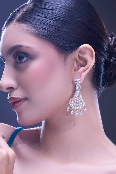 Shop Nazaakat By Samara Singh White American Diamond Earrings Online at Aza Fashions Shop_Nazaakat By Samara Singh_White American Diamond Earrings _Online_at_Aza_Fashions