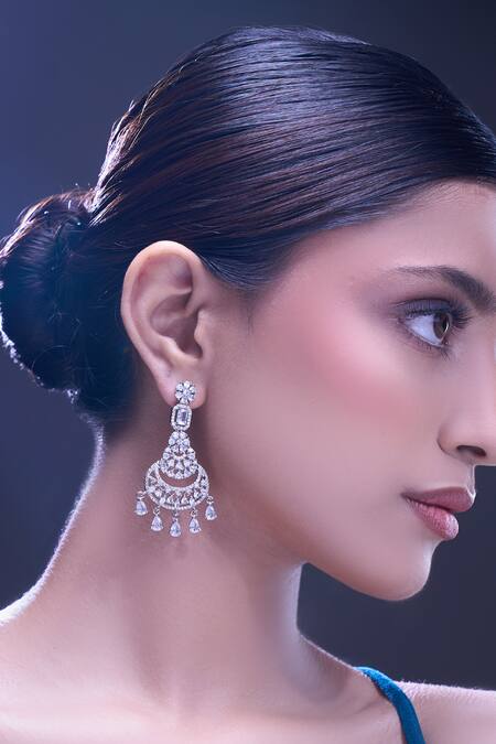 Nazaakat By Samara Singh White American Diamond Earrings at Aza Fashions Nazaakat By Samara Singh_White American Diamond Earrings _at_Aza_Fashions