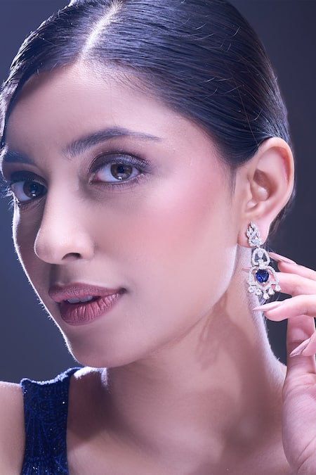 Shop_Nazaakat By Samara Singh_Blue American Diamond Earrings _Online_at_Aza_Fashions