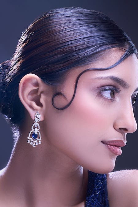 Nazaakat By Samara Singh_Blue American Diamond Earrings _at_Aza_Fashions