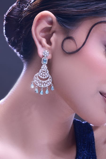 Nazaakat By Samara Singh_Aqua American Diamond Earrings _at_Aza_Fashions