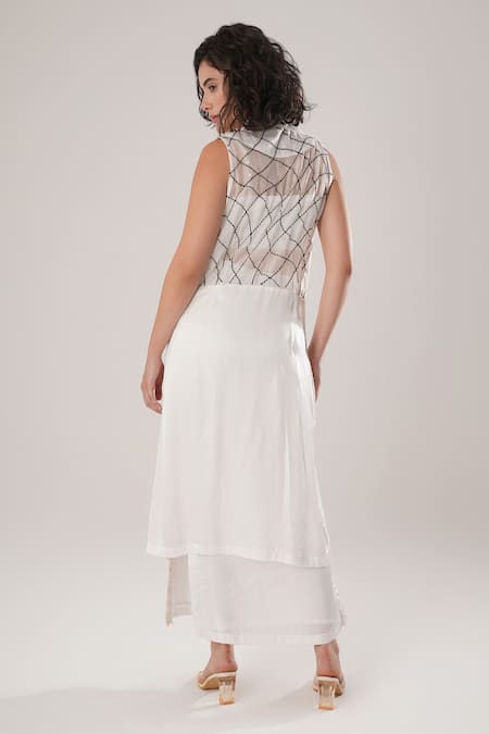 Atbw White Modal Satin Sleeveless Trench Jacket 