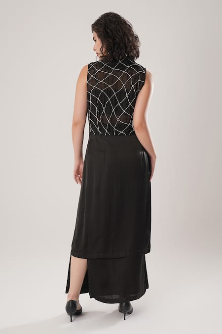 Atbw Black Modal Satin Sleeveless Trench Jacket 