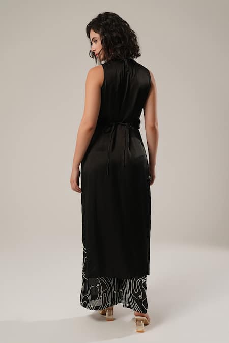 Atbw Black High-Slit Modal Satin Kurta 