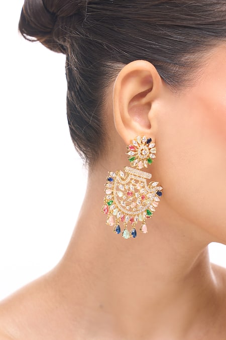 Shop_Nazaakat By Samara Singh_Multi Color Crystals, Stones American Diamond Earrings _Online_at_Aza_Fashions