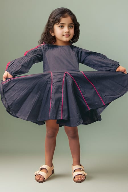 Petite Pomme_Black Cotton Designer Twirl Frock _Online_at_Aza_Fashions