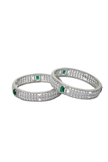 Buy_Nazaakat By Samara Singh_Silver Plated Imitation Diamonds And Green American Bangles 