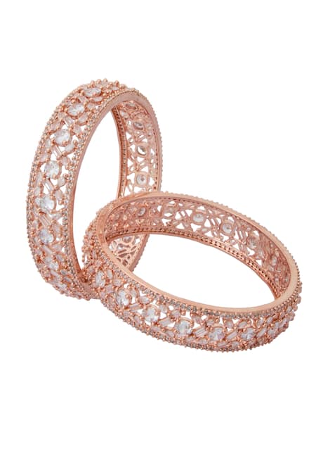 Nazaakat By Samara Singh Rose Gold American Diamond Bangles Set 