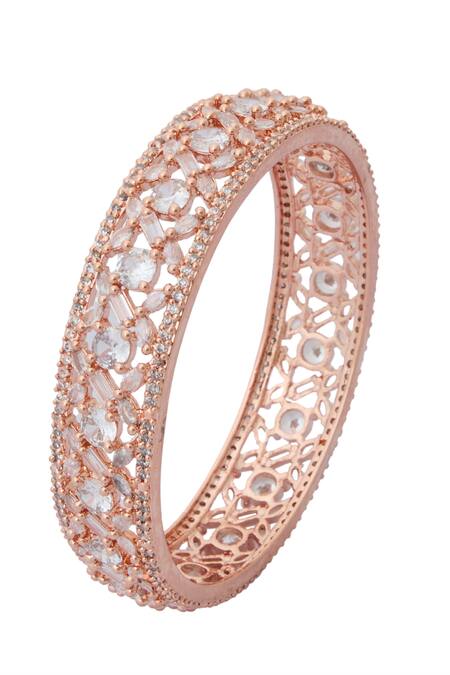 Shop_Nazaakat By Samara Singh_Rose Gold Imitation Diamonds American Bangles Set _Online_at_Aza_Fashions