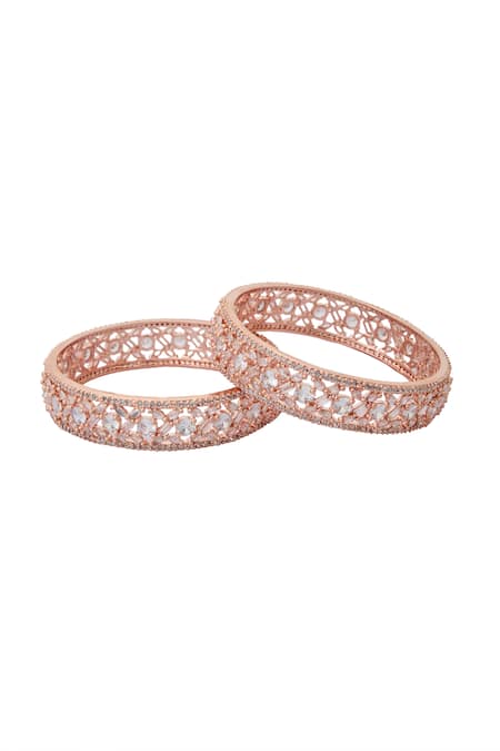 Buy_Nazaakat By Samara Singh_Rose Gold Imitation Diamonds American Bangles Set 