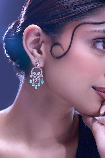 Shop_Nazaakat By Samara Singh_Aqua American Diamond Earrings _Online_at_Aza_Fashions