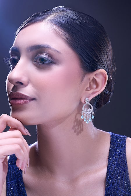 Nazaakat By Samara Singh_Aqua American Diamond Earrings _at_Aza_Fashions