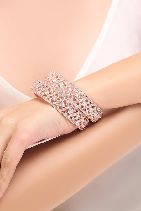 Nazaakat By Samara Singh_Rose Gold Imitation Diamonds American Bangles Set _at_Aza_Fashions