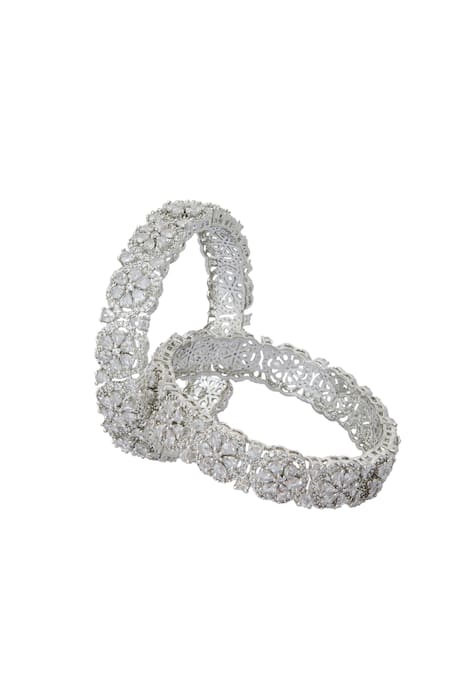 Buy_Nazaakat By Samara Singh_Silver Plated Imitation Diamonds American Bangles Set _Online_at_Aza_Fashions