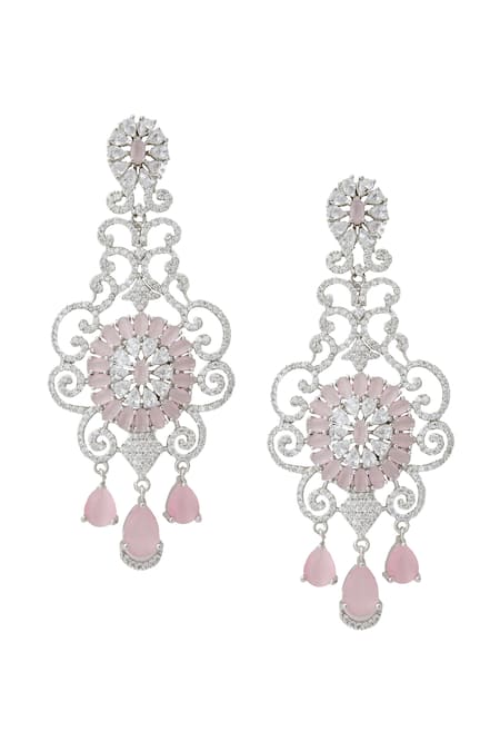 Shop_Nazaakat By Samara Singh_Pink American Diamond Earrings _at_Aza_Fashions