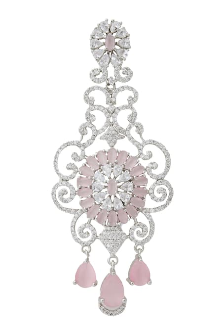 Nazaakat By Samara Singh_Pink American Diamond Earrings _at_Aza_Fashions