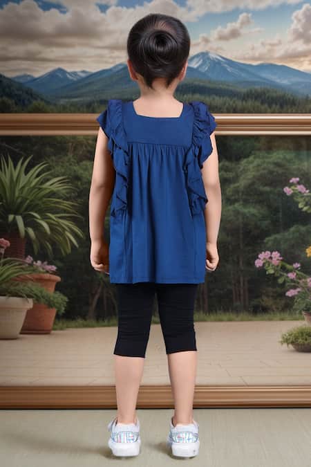 Petite Pomme Blue Ruffled Top & Black Leggings Set 