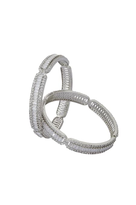 Nazaakat By Samara Singh Silver American Diamond Bangles Set 