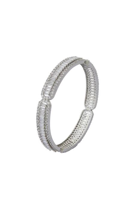 Shop_Nazaakat By Samara Singh_Silver Plated Imitation Diamonds American Bangles Set _Online_at_Aza_Fashions