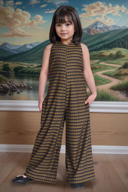 Samyukta Singhania Navy Cotton And Olive Checkered Jumpsuit 
