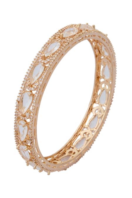 Nazaakat By Samara Singh_Gold Plated And White American Diamond Bangles _Online_at_Aza_Fashions