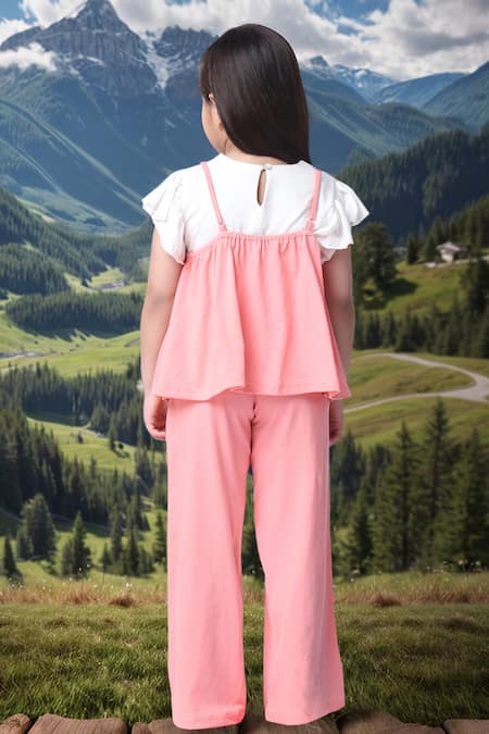 Petite Pomme Salmon Pink Peplum Top & Pant Set 