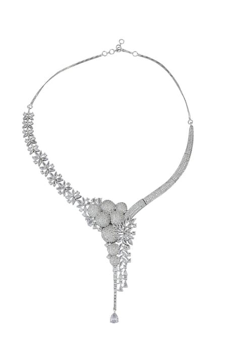 Buy_Nazaakat By Samara Singh_White American Diamond Necklace And Earrings Set 