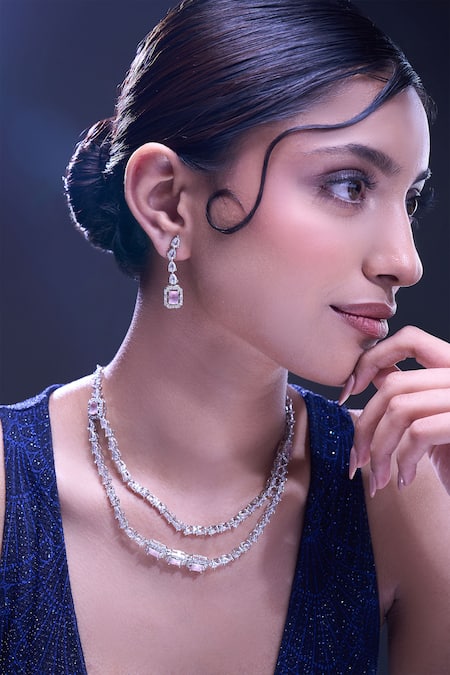 Samyukta Singhania Pink American Diamond Jewelry Set 