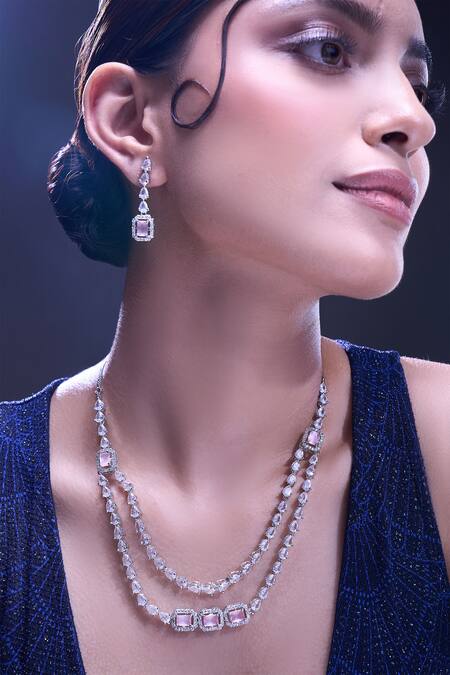 Buy_Nazaakat By Samara Singh_Pink Imitation Diamonds American Jewelry Set 