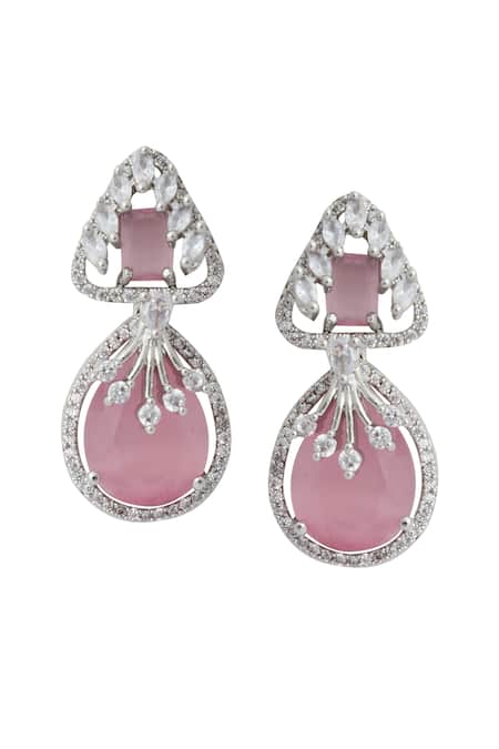 Shop Nazaakat By Samara Singh Pink American Diamond Earrings at Aza Fashions Shop_Nazaakat By Samara Singh_Pink American Diamond Earrings _at_Aza_Fashions