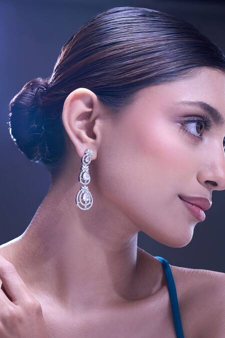 Nazaakat By Samara Singh White American Diamond Earrings at Aza Fashions Nazaakat By Samara Singh_White American Diamond Earrings _at_Aza_Fashions