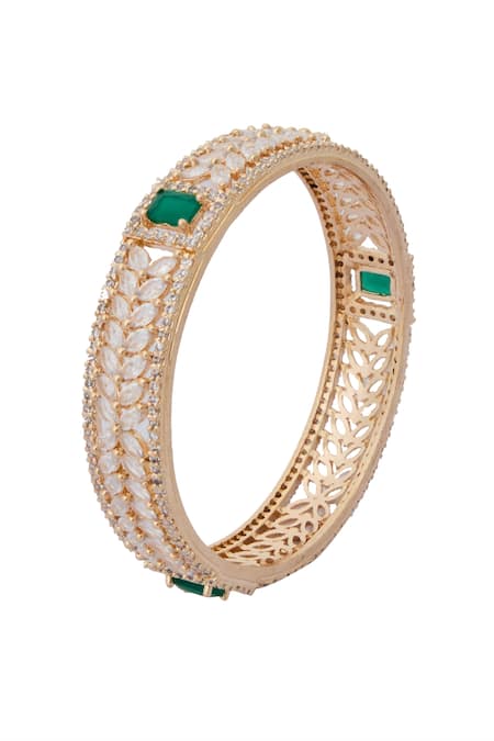 Nazaakat By Samara Singh_Gold Plated Imitation Diamonds And Green American Bangles Set _Online_at_Aza_Fashions