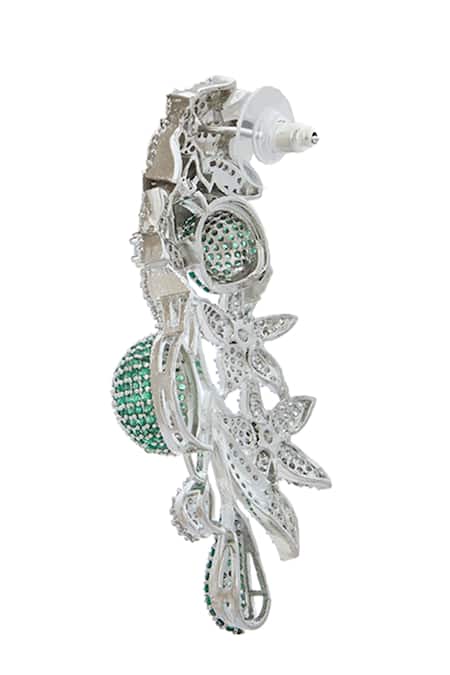 Shop Nazaakat By Samara Singh Green American Diamond Leaf Earrings Online at Aza Fashions Shop_Nazaakat By Samara Singh_Green American Diamond Leaf Earrings _Online_at_Aza_Fashions