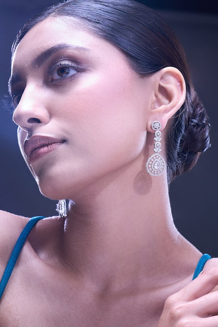 Shop Nazaakat By Samara Singh White American Diamond Earrings Online at Aza Fashions Shop_Nazaakat By Samara Singh_White American Diamond Earrings _Online_at_Aza_Fashions