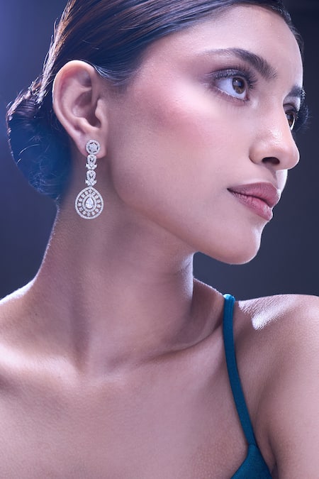 Nazaakat By Samara Singh White American Diamond Earrings at Aza Fashions Nazaakat By Samara Singh_White American Diamond Earrings _at_Aza_Fashions