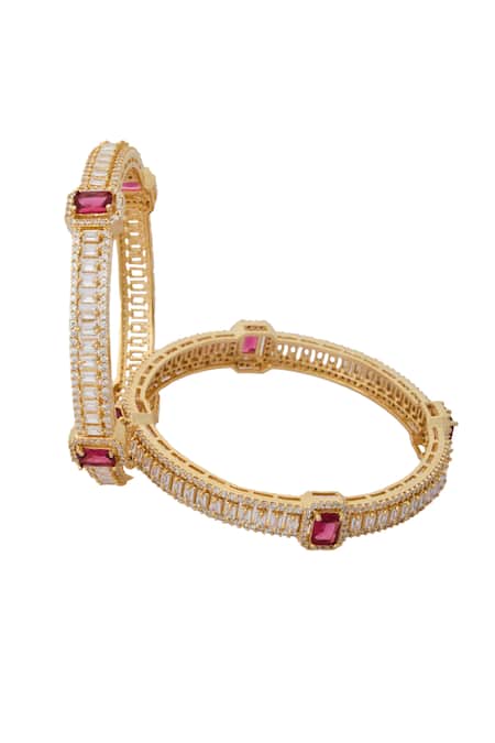 Nazaakat By Samara Singh Gold & Ruby American Diamond Bangles 