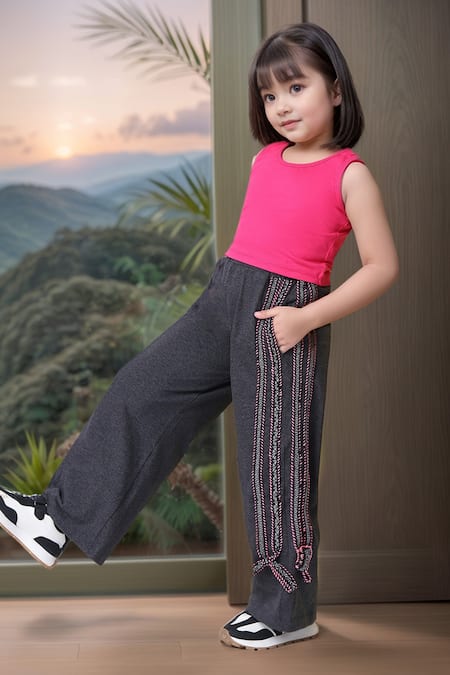 Petite Pomme Pink Cotton Blend Top & Melange Grey Joggers 