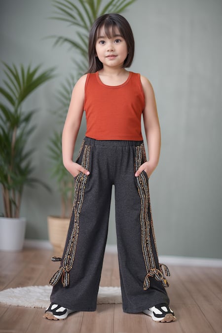 Samyukta Singhania Orange Cotton Top And Melange Grey Joggers Set 