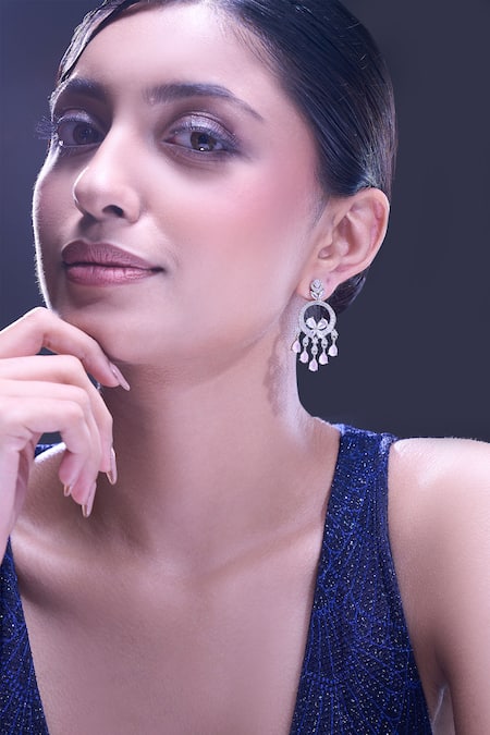 Nazaakat By Samara Singh Pink American Diamond Earrings 