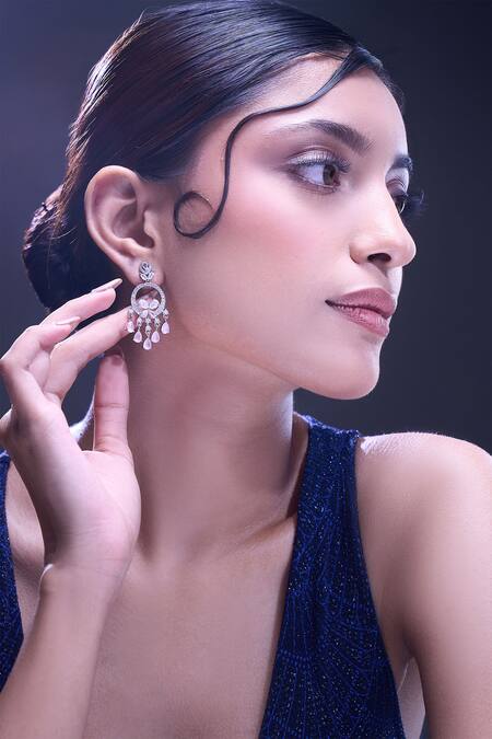 Shop Nazaakat By Samara Singh Pink American Diamond Earrings Online at Aza Fashions Shop_Nazaakat By Samara Singh_Pink American Diamond Earrings _Online_at_Aza_Fashions