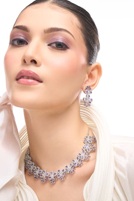 Nazaakat By Samara Singh Purple Violet American Diamond Necklace And Earrings 