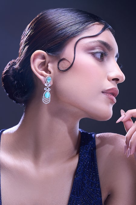 Nazaakat By Samara Singh Aqua American Diamond Earrings 