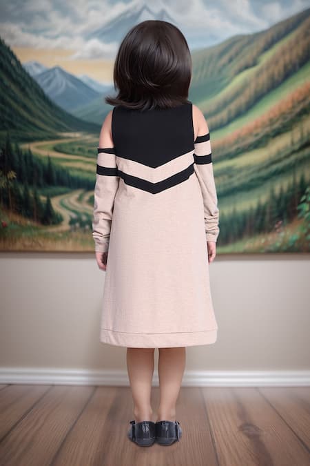 Petite Pomme Beige Cold Shoulder Designer Dress 