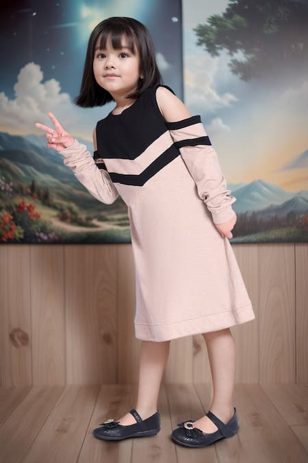 Petite Pomme Beige Cold Shoulder Designer Dress 