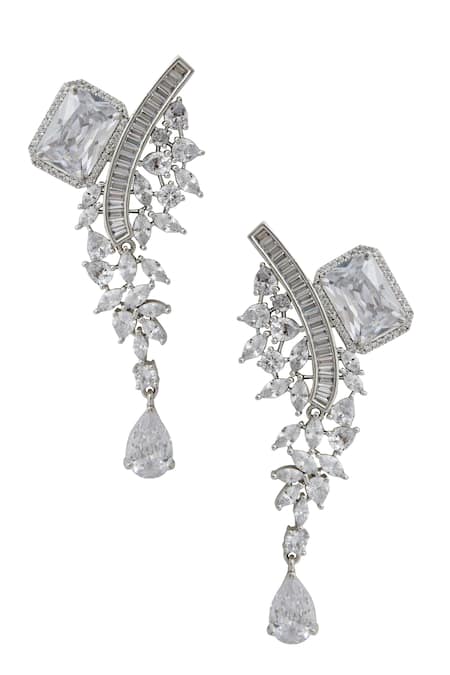 Nazaakat By Samara Singh_White American Diamond Necklace And Earrings Set _at_Aza_Fashions