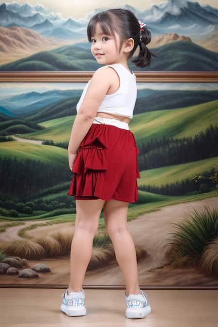 Petite Pomme Designer Offwhite Top & Rust Orange Shorts 