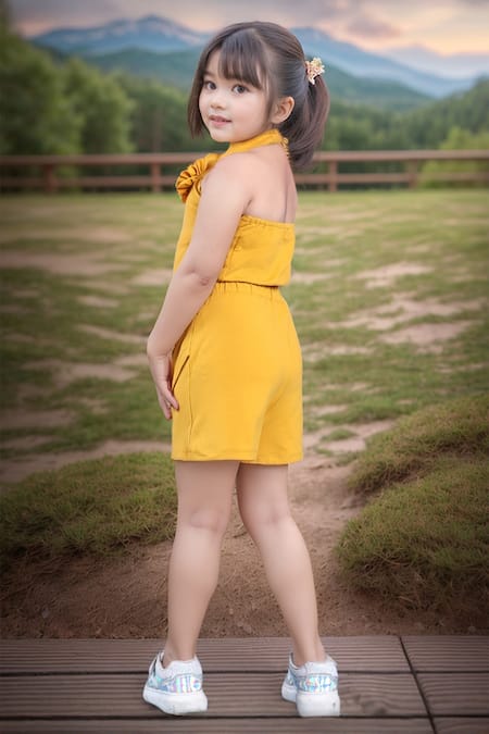 Petite Pomme Designer Yellow Top & Skorts Set 