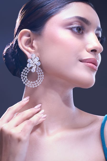 Shop_Nazaakat By Samara Singh_White American Diamond Earrings _Online_at_Aza_Fashions