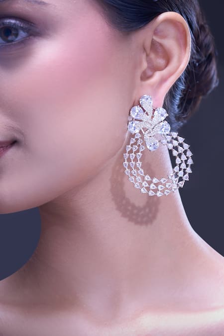Nazaakat By Samara Singh_White American Diamond Earrings _at_Aza_Fashions