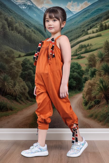 Petite Pomme Orange Designer Jumpsuit for Girls 